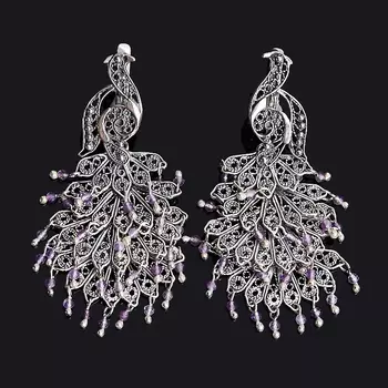 Серьги аметист (серебро 925 пр. оксидир.) огранка