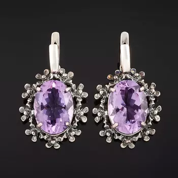 Серьги аметист (серебро 925 пр. оксидир.) огранка