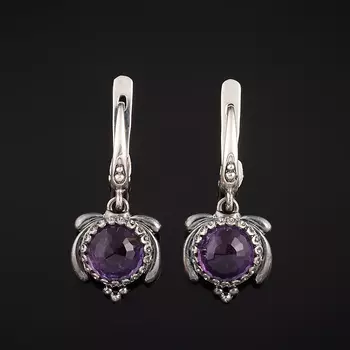 Серьги аметист (серебро 925 пр. оксидир.) огранка