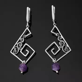 Серьги аметист (серебро 925 пр. оксидир.) огранка