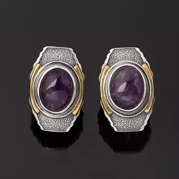 Серьги аметист (серебро 925 пр. оксидир., позолота)