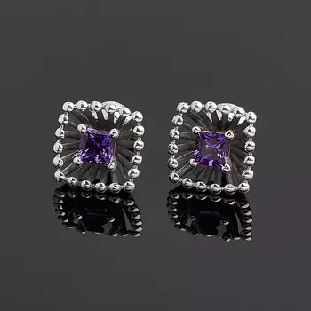 Серьги аметист (серебро 925 пр. оксидир.) пуссеты огранка