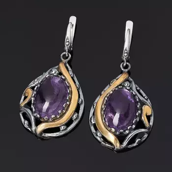 Серьги аметист (серебро 925 пр. позолота, родир. черн.)