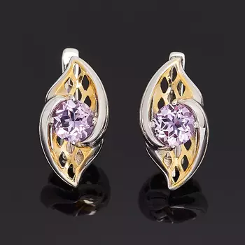 Серьги аметист (серебро 925 пр. позолота, родир. бел.) огранка