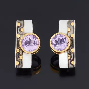 Серьги аметист (серебро 925 пр. позолота, родир. бел., родир. черн.) огранка
