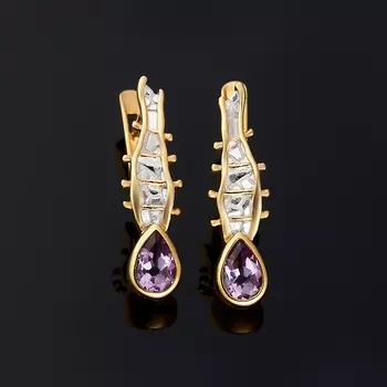 Серьги аметист (серебро 925 пр. позолота, родир. бел.) огранка