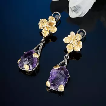 Серьги аметист (серебро 925 пр. позолота, родир. черн.)