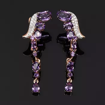 Серьги аметист (серебро 925 пр. позолота, родир. бел.) огранка