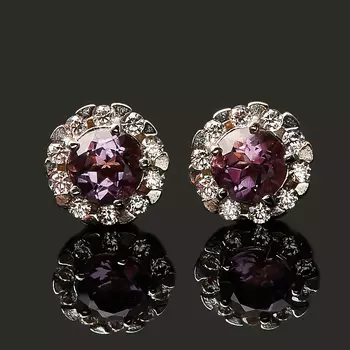 Серьги аметист (серебро 925 пр. позолота, родир. бел.) пуссеты огранка