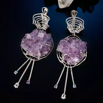 Серьги аметист (серебро 925 пр. позолота, родир. бел.)