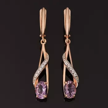 Серьги аметист (серебро 925 пр. позолота, родир. бел.) огранка