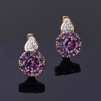 Серьги аметист (серебро 925 пр. позолота, родир. бел.) огранка
