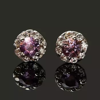 Серьги аметист (серебро 925 пр. позолота, родир. бел.) пуссеты огранка