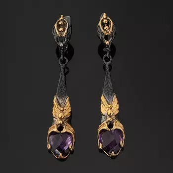 Серьги аметист (серебро 925 пр. позолота, рутений) огранка