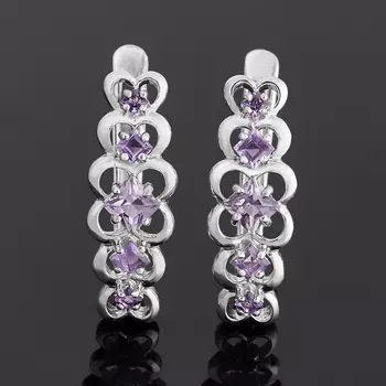 Серьги аметист (серебро 925 пр. родир. бел.) огранка