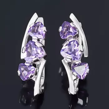 Серьги аметист (серебро 925 пр. родир. бел.) огранка