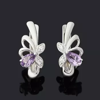 Серьги аметист (серебро 925 пр. родир. бел.) огранка