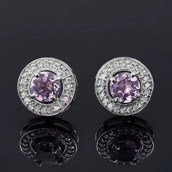 Серьги аметист (серебро 925 пр. родир. бел.) пуссеты огранка