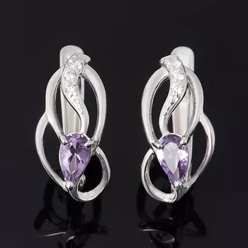 Серьги аметист (серебро 925 пр. родир. бел.) огранка