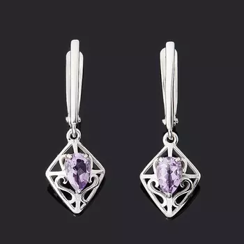 Серьги аметист (серебро 925 пр. родир. бел.) огранка