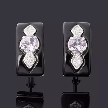 Серьги аметист (серебро 925 пр. родир. бел., керамика) огранка