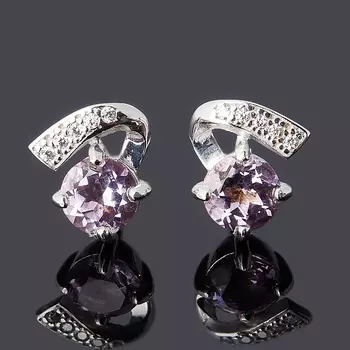 Серьги аметист (серебро 925 пр. родир. бел.) пуссеты огранка