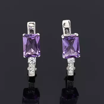 Серьги аметист (серебро 925 пр. родир. бел.) огранка