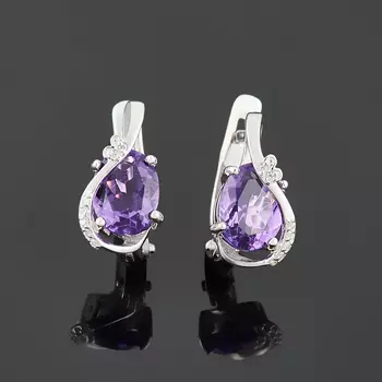 Серьги аметист (серебро 925 пр. родир. бел.) огранка