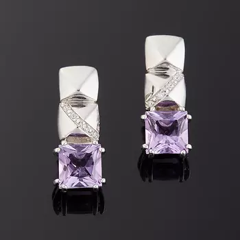 Серьги аметист (серебро 925 пр. родир. бел.) огранка