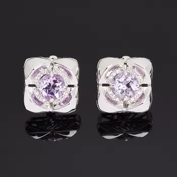 Серьги аметист (серебро 925 пр. родир. бел.) огранка