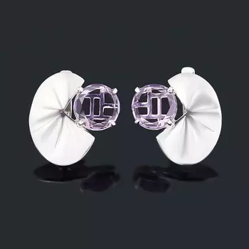 Серьги аметист (серебро 925 пр. родир. бел.) огранка