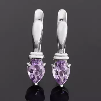Серьги аметист (серебро 925 пр. родир. бел.) огранка