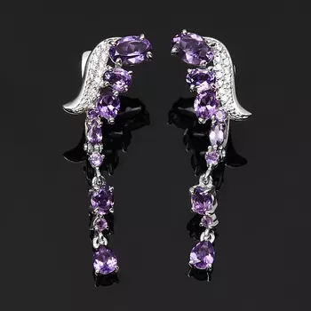 Серьги аметист (серебро 925 пр. родир. бел.) огранка