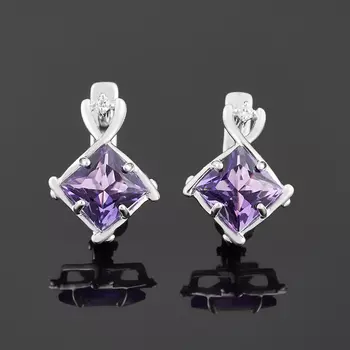 Серьги аметист (серебро 925 пр. родир. бел.) огранка