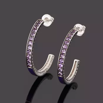 Серьги аметист (серебро 925 пр. родир. бел., родир. черн., эмаль) пуссеты огранка