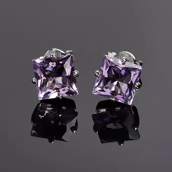 Серьги аметист (серебро 925 пр. родир. бел.) пуссеты огранка