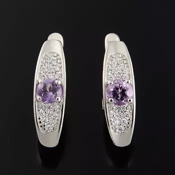 Серьги аметист (серебро 925 пр. родир. бел.) огранка