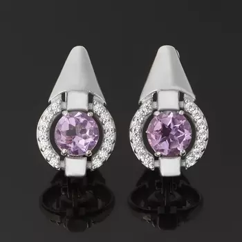 Серьги аметист (серебро 925 пр. родир. бел.) огранка
