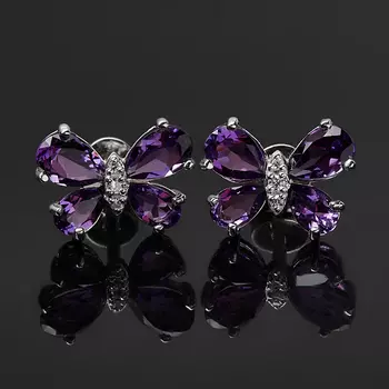 Серьги аметист (серебро 925 пр. родир. бел.) пуссеты огранка