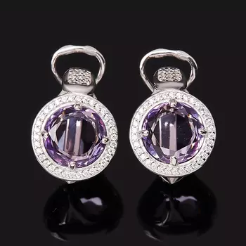 Серьги аметист (серебро 925 пр. родир. бел.) огранка