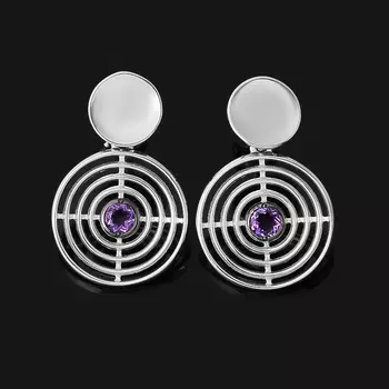 Серьги аметист (серебро 925 пр. родир. бел., родир. черн.) пуссеты огранка