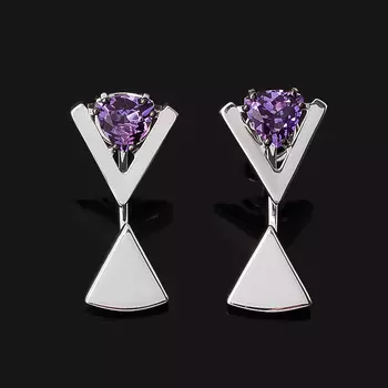 Серьги аметист (серебро 925 пр. родир. бел., родир. черн.) пуссеты огранка