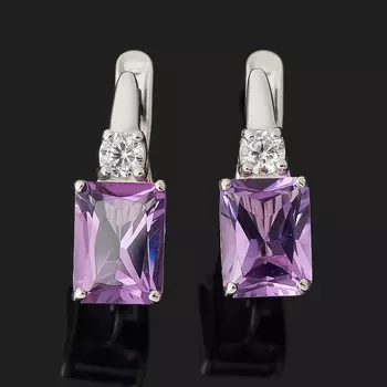 Серьги аметист (серебро 925 пр. родир. бел.) огранка