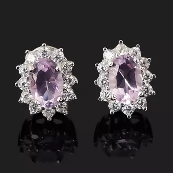 Серьги аметист (серебро 925 пр. родир. бел.) пуссеты огранка