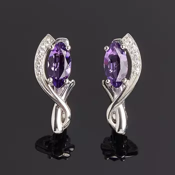 Серьги аметист (серебро 925 пр. родир. бел.) огранка