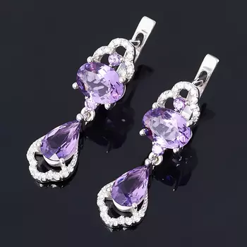 Серьги аметист (серебро 925 пр. родир. бел.) огранка