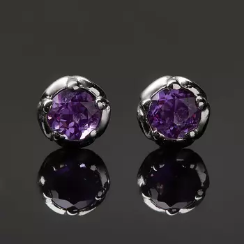 Серьги аметист (серебро 925 пр. родир. бел.) пуссеты огранка