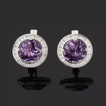 Серьги аметист (серебро 925 пр. родир. бел.) огранка