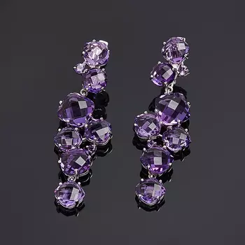 Серьги аметист (серебро 925 пр. родир. бел.) огранка