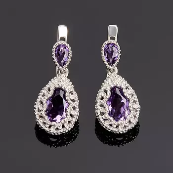Серьги аметист (серебро 925 пр. родир. бел.) огранка
